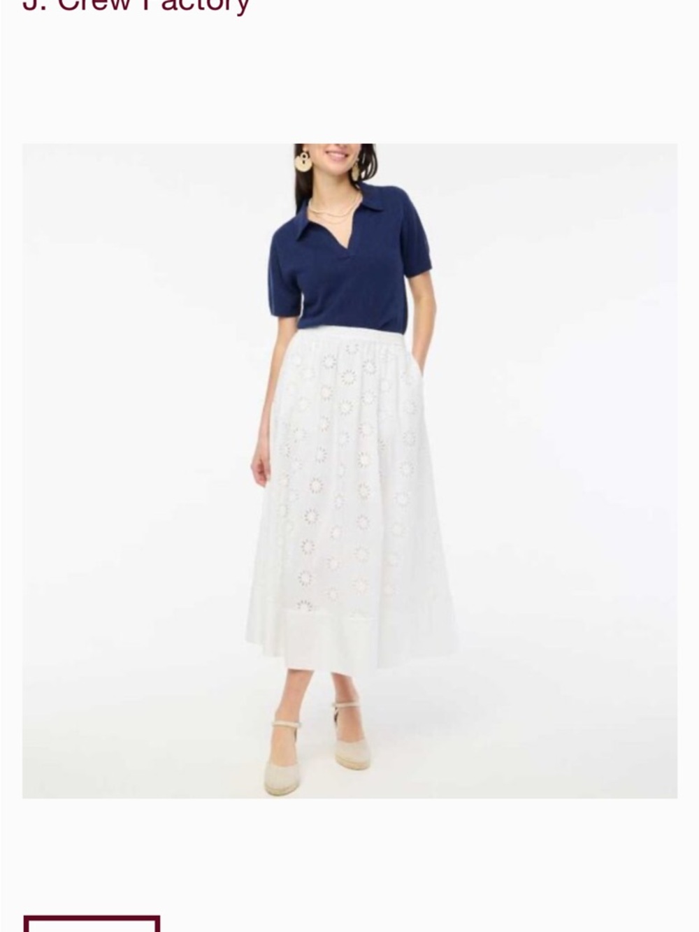 J. Crew Factory White Eyelet Midi Skirt